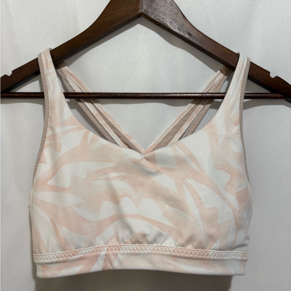 Athleta Transcendence Sports Bra M Pink White Strappy Back Low Impact